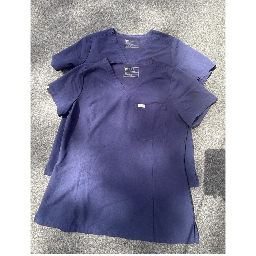 FIGS Casma Scrub Tops Womens Large Navy Blue V-Neck Set of 2